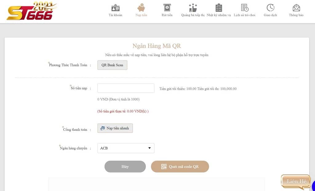 Nạp tiền bằng phương thức Ngân hàng mã QR của KUBET