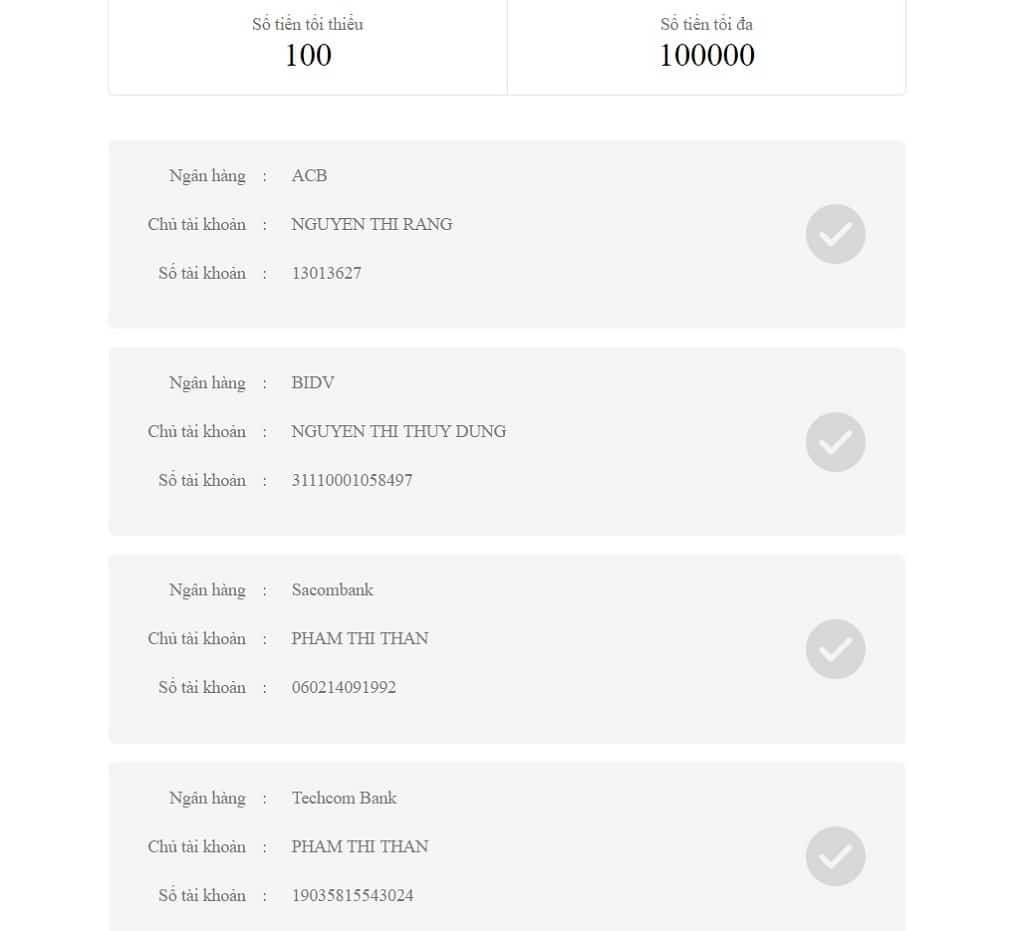 Nạp tiền bằng phương thức Ngân hàng địa phương của KUBET