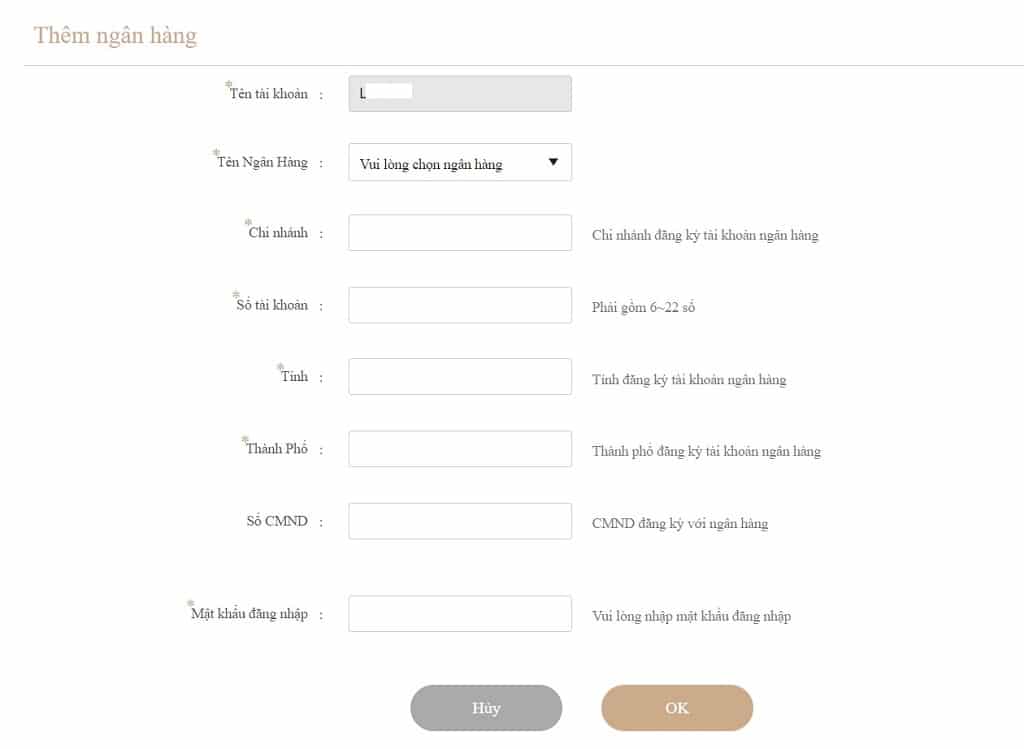 Thêm thẻ Ngân hàng trước khi tiến hành rút tiền tại KUBET